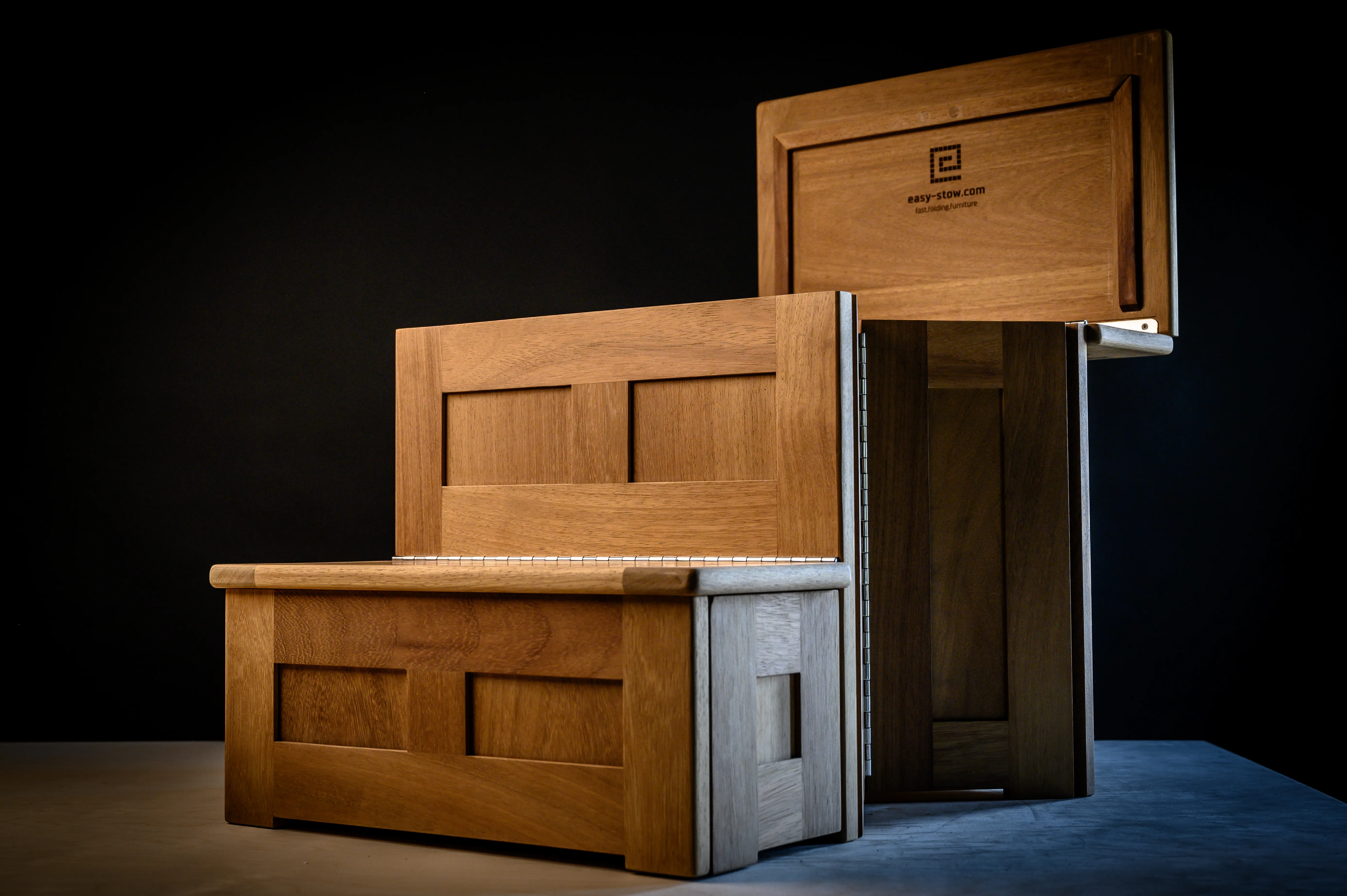 700mm folding dock step mid-fold showing branded underside with Easy-Stow logo